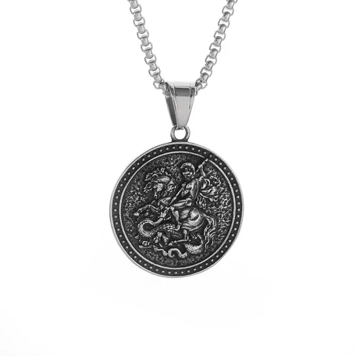 Wholesale St. George Dragon Slayer Pendant – Bulk Medieval Stainless Steel Knight Necklace at Factory Price