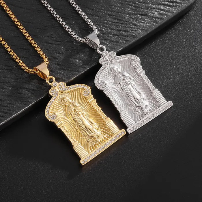 Wholesale Virgin Mary Pendant Necklace – Bulk 18K Gold-Plated Polished Titanium Steel Jewelry for Men at Factory Price