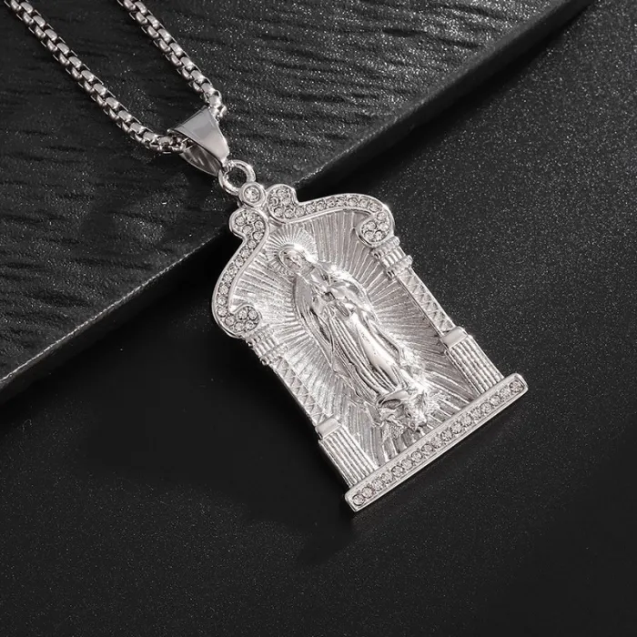 Wholesale Virgin Mary Pendant Necklace – Bulk 18K Gold-Plated Polished Titanium Steel Jewelry for Men at Factory Price