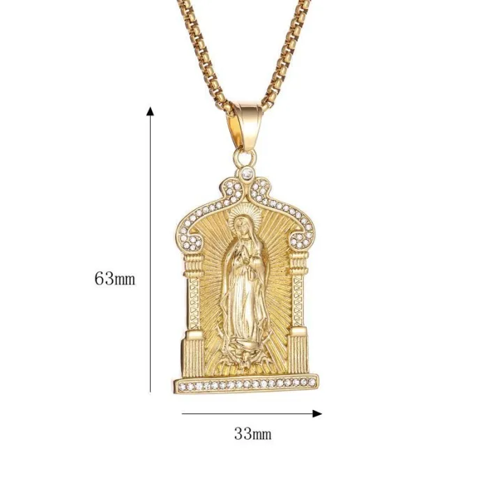 Wholesale Virgin Mary Pendant Necklace – Bulk 18K Gold-Plated Polished Titanium Steel Jewelry for Men at Factory Price
