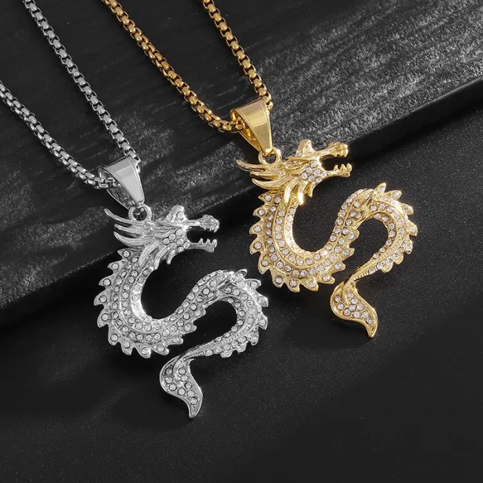 Wholesale Dragon Pendant Necklace – Bulk Gold-Plated Titanium Steel Hip Hop Zodiac Jewelry at Factory Price