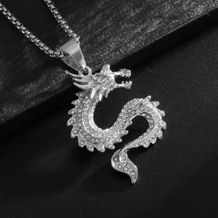 Wholesale Dragon Pendant Necklace – Bulk Gold-Plated Titanium Steel Hip Hop Zodiac Jewelry at Factory Price