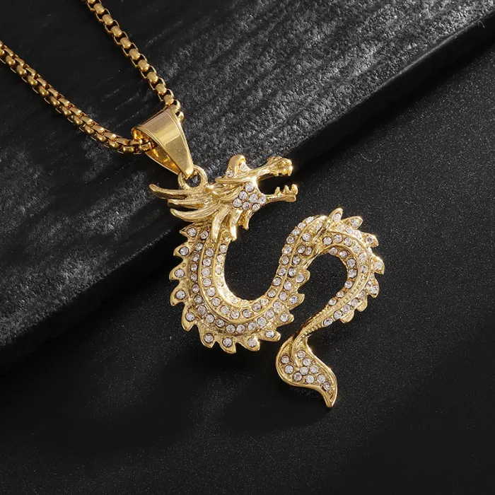 Wholesale Dragon Pendant Necklace – Bulk Gold-Plated Titanium Steel Hip Hop Zodiac Jewelry at Factory Price