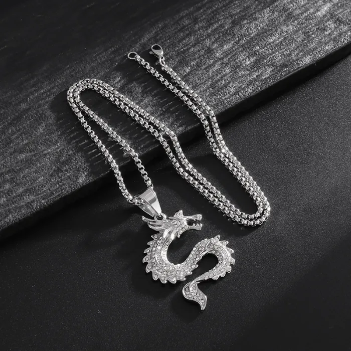 Wholesale Dragon Pendant Necklace – Bulk Gold-Plated Titanium Steel Hip Hop Zodiac Jewelry at Factory Price