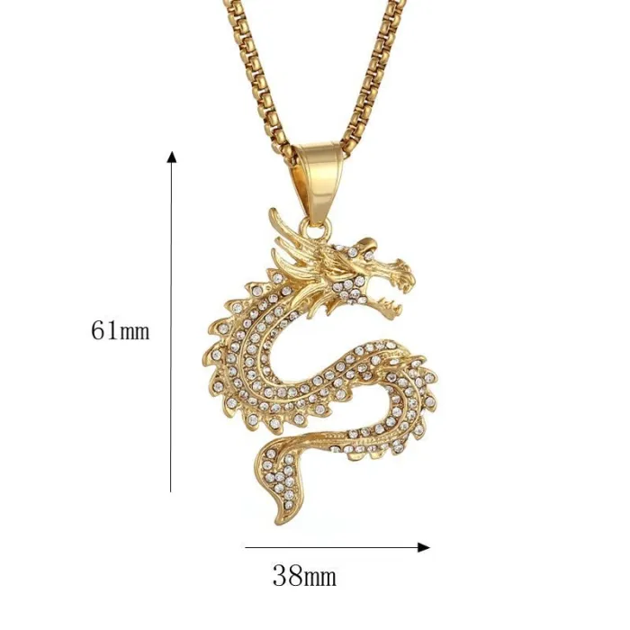 Wholesale Dragon Pendant Necklace – Bulk Gold-Plated Titanium Steel Hip Hop Zodiac Jewelry at Factory Price
