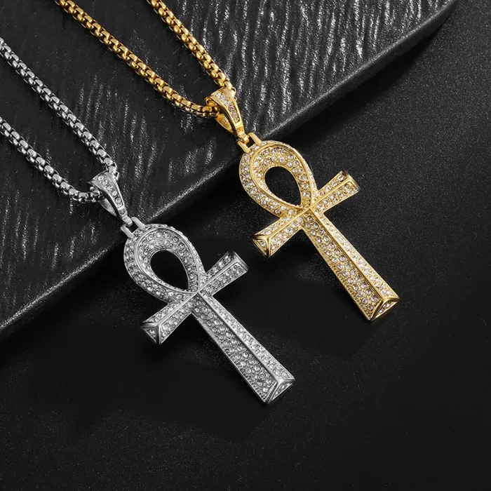 Wholesale Ankh Pendant Necklace – Bulk 316L Stainless Steel Gold-Plated Jewelry with CZ at Factory Price