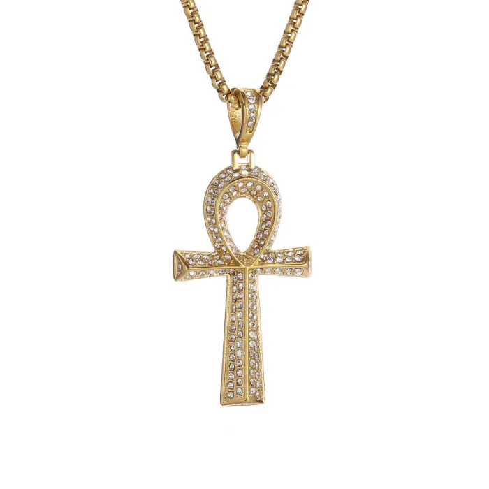 Wholesale Ankh Pendant Necklace – Bulk 316L Stainless Steel Gold-Plated Jewelry with CZ at Factory Price