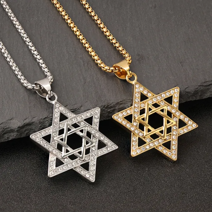 Wholesale Star of David Pendant – Bulk Gold-Plated Titanium Steel Hip Hop Necklace with CZ at Factory Price