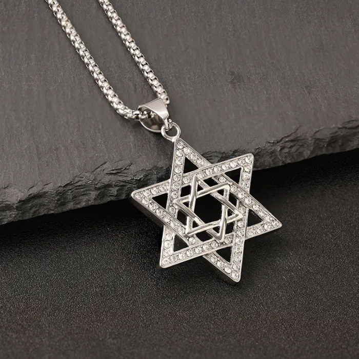Wholesale Star of David Pendant – Bulk Gold-Plated Titanium Steel Hip Hop Necklace with CZ at Factory Price