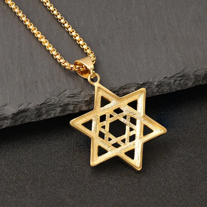 Wholesale Star of David Pendant – Bulk Gold-Plated Titanium Steel Hip Hop Necklace with CZ at Factory Price