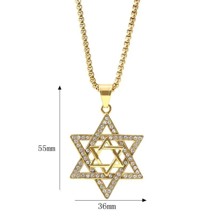 Wholesale Star of David Pendant – Bulk Gold-Plated Titanium Steel Hip Hop Necklace with CZ at Factory Price