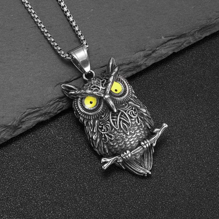 Wholesale Owl Pendant Necklace – Bulk Gold-Plated Stainless Steel Hip Hop Jewelry for Men at Factory Price