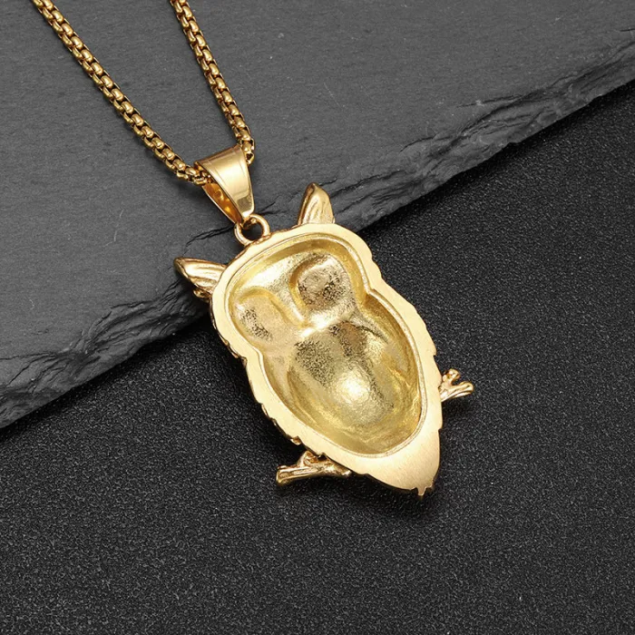 Wholesale Owl Pendant Necklace – Bulk Gold-Plated Stainless Steel Hip Hop Jewelry for Men at Factory Price