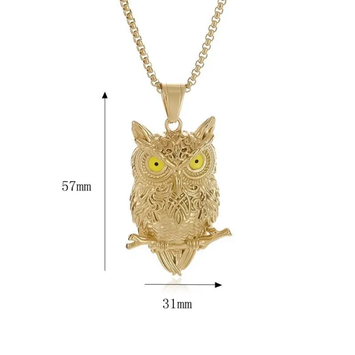Wholesale Owl Pendant Necklace – Bulk Gold-Plated Stainless Steel Hip Hop Jewelry for Men at Factory Price