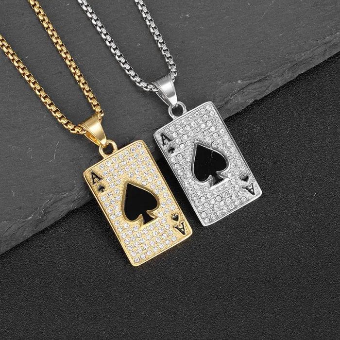 Wholesale Hip Hop Ace of Spades Pendant – Bulk Gold-Plated Stainless Steel CZ Necklace at Factory Price