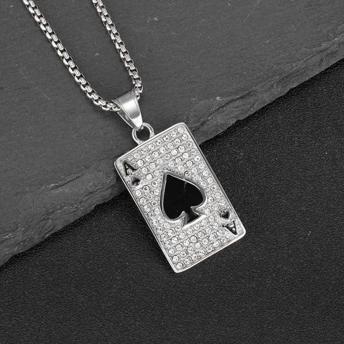 Wholesale Hip Hop Ace of Spades Pendant – Bulk Gold-Plated Stainless Steel CZ Necklace at Factory Price