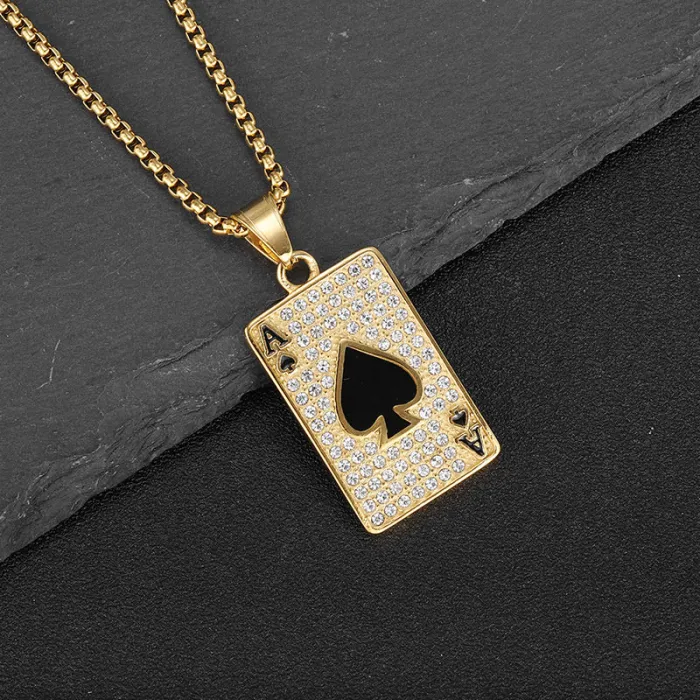 Wholesale Hip Hop Ace of Spades Pendant – Bulk Gold-Plated Stainless Steel CZ Necklace at Factory Price