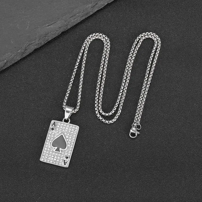 Wholesale Hip Hop Ace of Spades Pendant – Bulk Gold-Plated Stainless Steel CZ Necklace at Factory Price