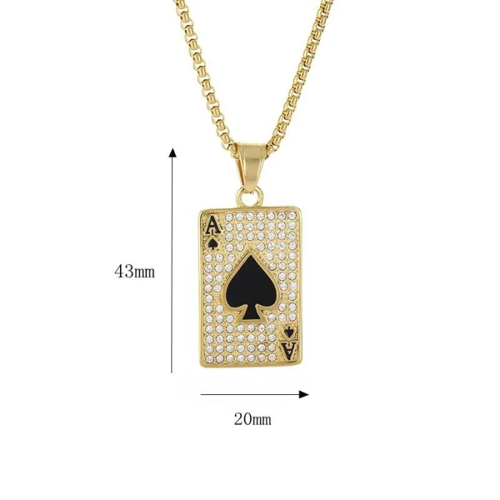 Wholesale Hip Hop Ace of Spades Pendant – Bulk Gold-Plated Stainless Steel CZ Necklace at Factory Price