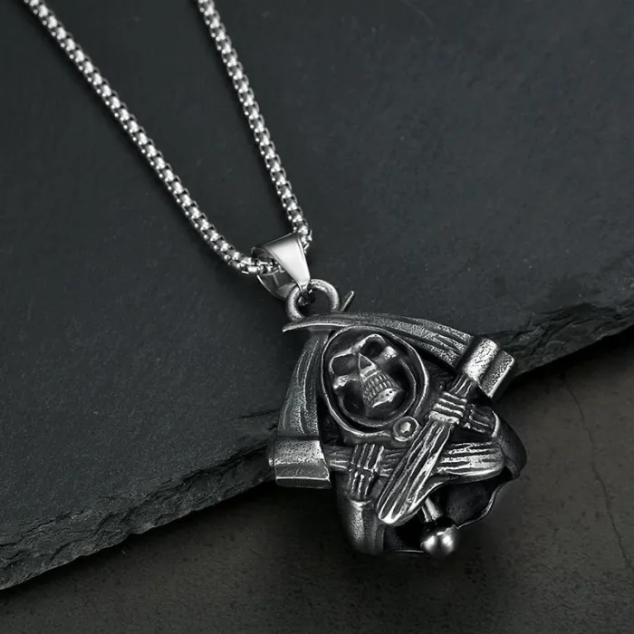Wholesale Grim Reaper Bell Pendant – Bulk Vintage Polished Stainless Steel Biker Charm at Factory Price