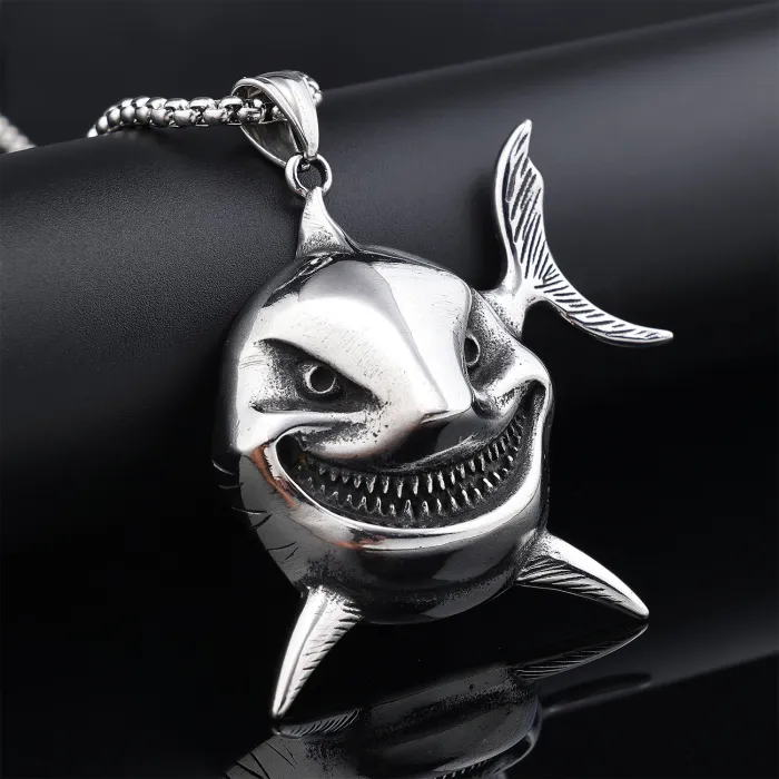 Bulk Megalodon Shark Pendant Necklace – Stainless Steel Men's Street Style Jewelry | Animal-Inspired Fashion Pendant for Daily Wear | Supplier in Stock