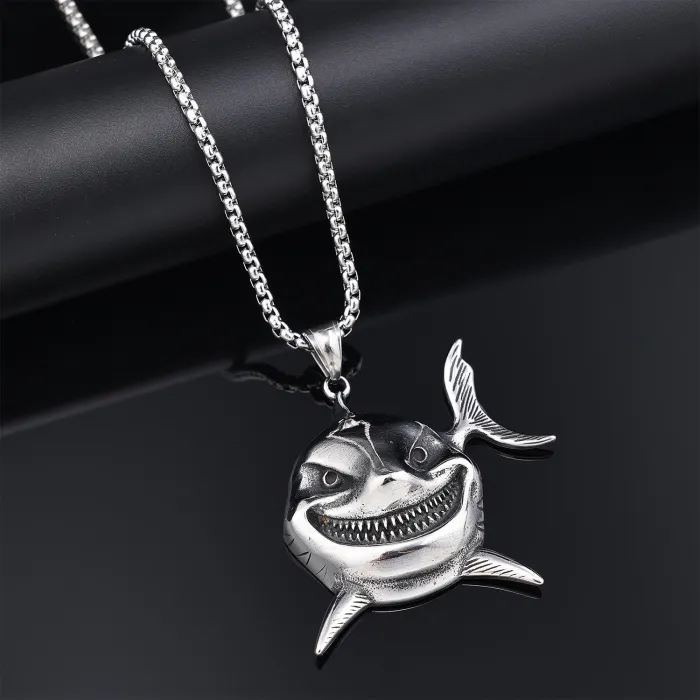 Bulk Megalodon Shark Pendant Necklace – Stainless Steel Men's Street Style Jewelry | Animal-Inspired Fashion Pendant for Daily Wear | Supplier in Stock