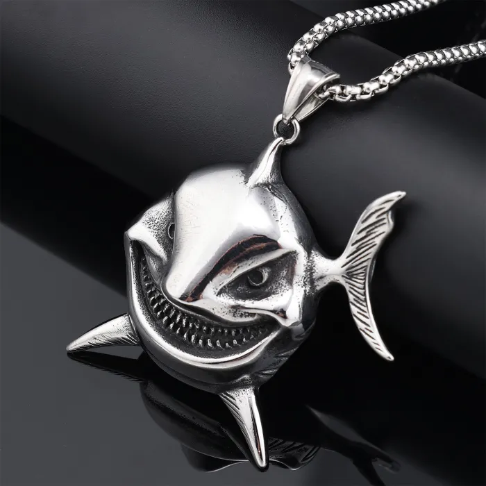 Bulk Megalodon Shark Pendant Necklace – Stainless Steel Men's Street Style Jewelry | Animal-Inspired Fashion Pendant for Daily Wear | Supplier in Stock