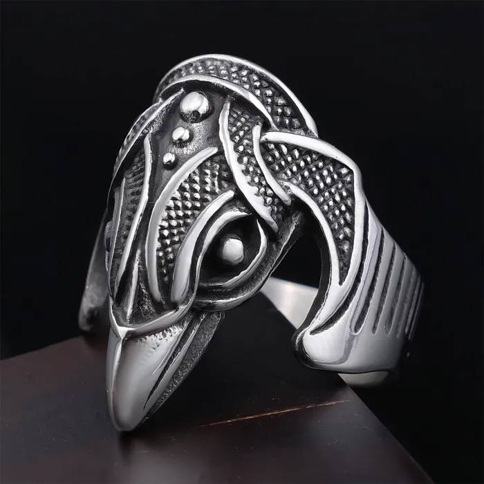 Factory Price Viking Raven Eagle Ring for Men – Retro Stainless Steel Norse Animal Signet Ring | Bulk Nordic Style Jewelry Supplier