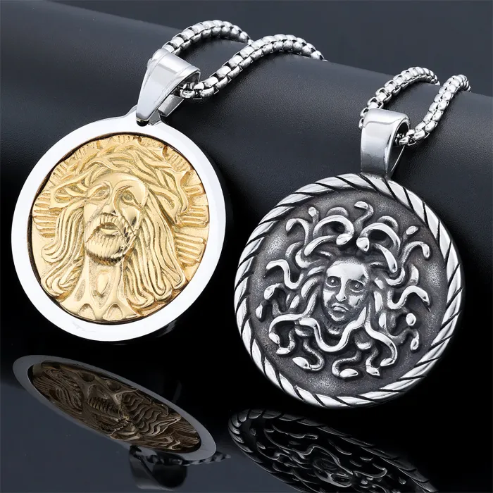 Stainless Steel Medusa Snake Head Pendant – Female & Elder Head Design | In-Stock Wholesale Gothic Mythology Jewelry for Resellers