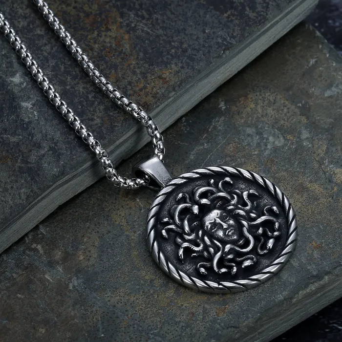 Stainless Steel Medusa Snake Head Pendant – Female & Elder Head Design | In-Stock Wholesale Gothic Mythology Jewelry for Resellers