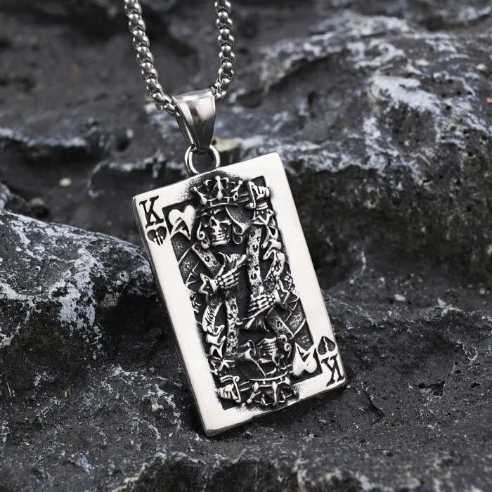 Black Spade K Poker Pendant Necklace – Men's Retro Hip-Hop Stainless Steel Jewelry, Street Style Ins Pendant for Wholesale & Bulk Supply