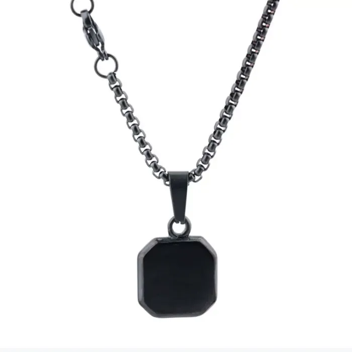 Wholesale Square Gemstone Pendant – Trendy Street Style Stainless Steel Necklace for Men, Fashion Jewelry Supplier with Ready Stock for Bulk Orders