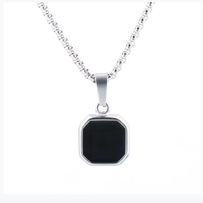 Wholesale Square Gemstone Pendant – Trendy Street Style Stainless Steel Necklace for Men, Fashion Jewelry Supplier with Ready Stock for Bulk Orders