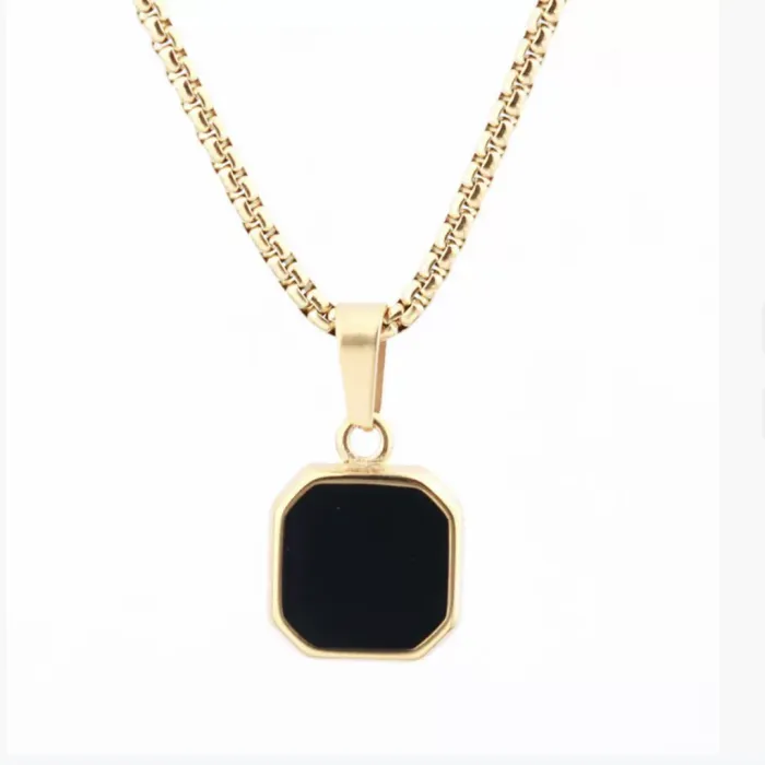 Wholesale Square Gemstone Pendant – Trendy Street Style Stainless Steel Necklace for Men, Fashion Jewelry Supplier with Ready Stock for Bulk Orders