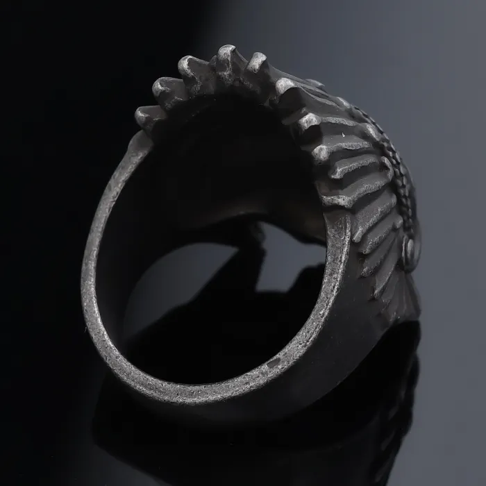 Wholesale Skull Indian Ring – Vintage Biker-Style Men's Stainless Steel Jewelry, Distressed Finish Punk Accessories, Factory Direct Supply Available