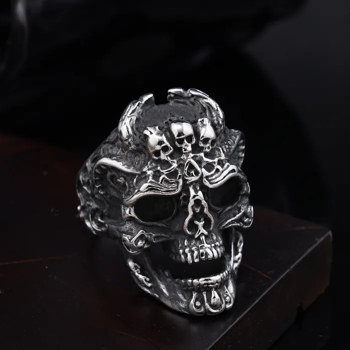 Rock Style Skull Ring Wholesale – Unisex Hip Hop Titanium Steel Halloween Jewelry, Punk Accessories for Men & Women, In Stock for Bulk Orders