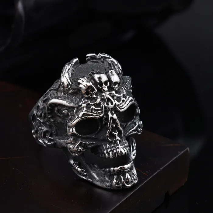 Rock Style Skull Ring Wholesale – Unisex Hip Hop Titanium Steel Halloween Jewelry, Punk Accessories for Men & Women, In Stock for Bulk Orders