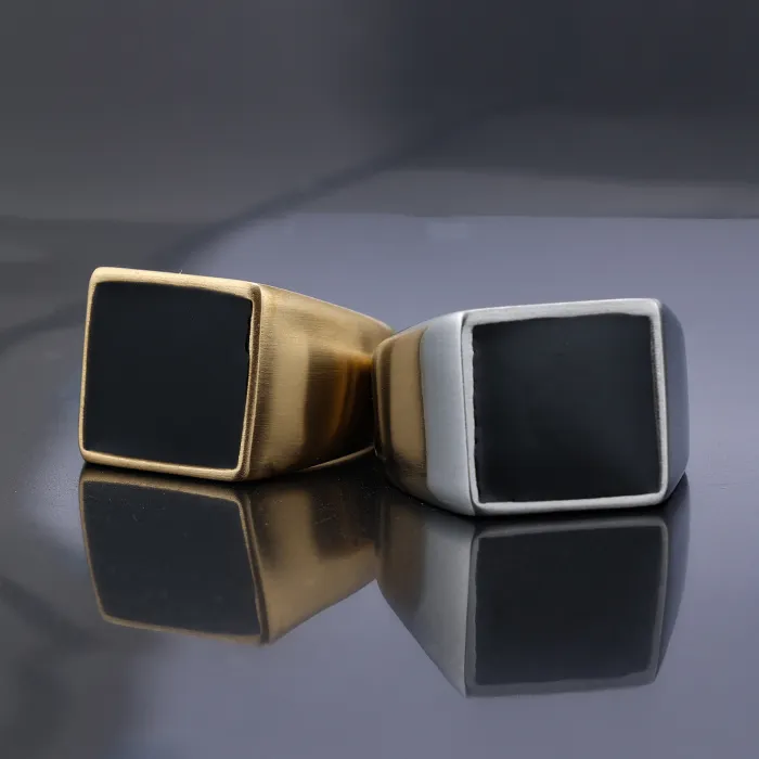 Wholesale Enamel Block Ring – Gold & Silver Square Titanium Steel Ring, Minimalist High-End Fashion Jewelry for Men & Women, In Stock