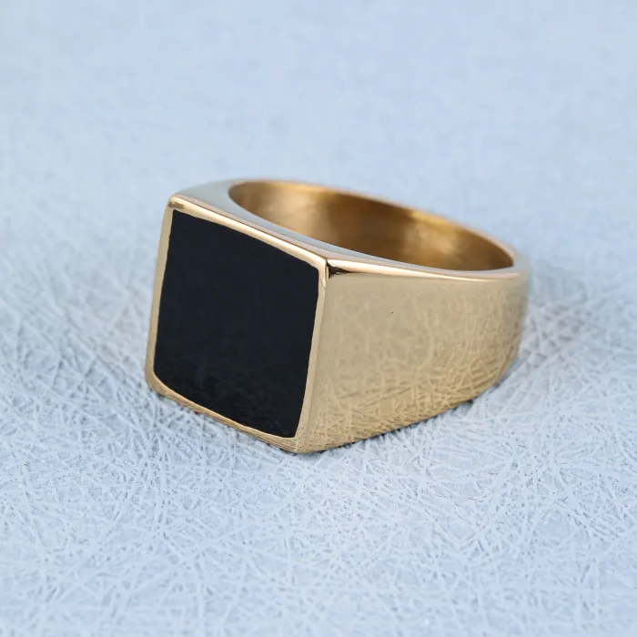 Wholesale Enamel Block Ring – Gold & Silver Square Titanium Steel Ring, Minimalist High-End Fashion Jewelry for Men & Women, In Stock
