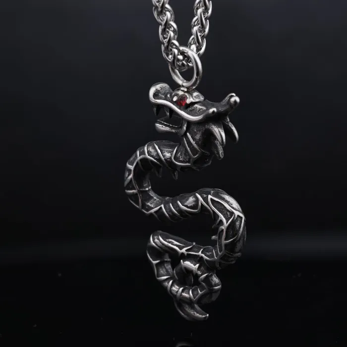 Bulk Vintage Dragon Pendant Necklace – Stainless Steel Gemstone Jewelry, Bold & Unique Design, Ideal for Resellers, Factory Direct Wholesale