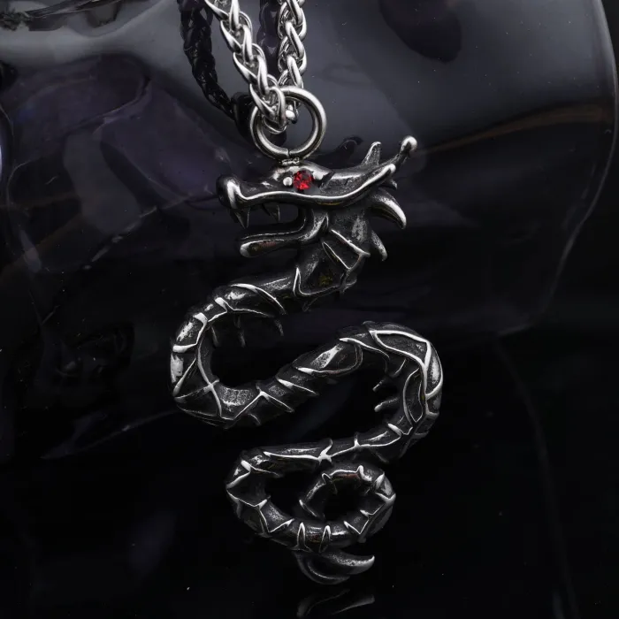 Bulk Vintage Dragon Pendant Necklace – Stainless Steel Gemstone Jewelry, Bold & Unique Design, Ideal for Resellers, Factory Direct Wholesale