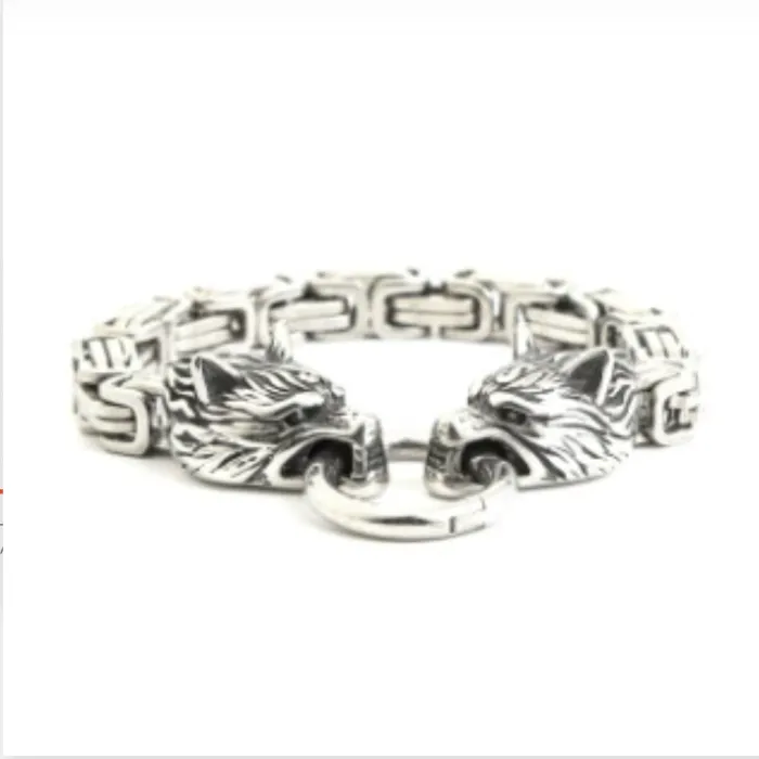 Wholesale Viking Wolf Head Bracelet – Braided Stainless Steel Men's Retro Cuff | Factory Price Jewelry