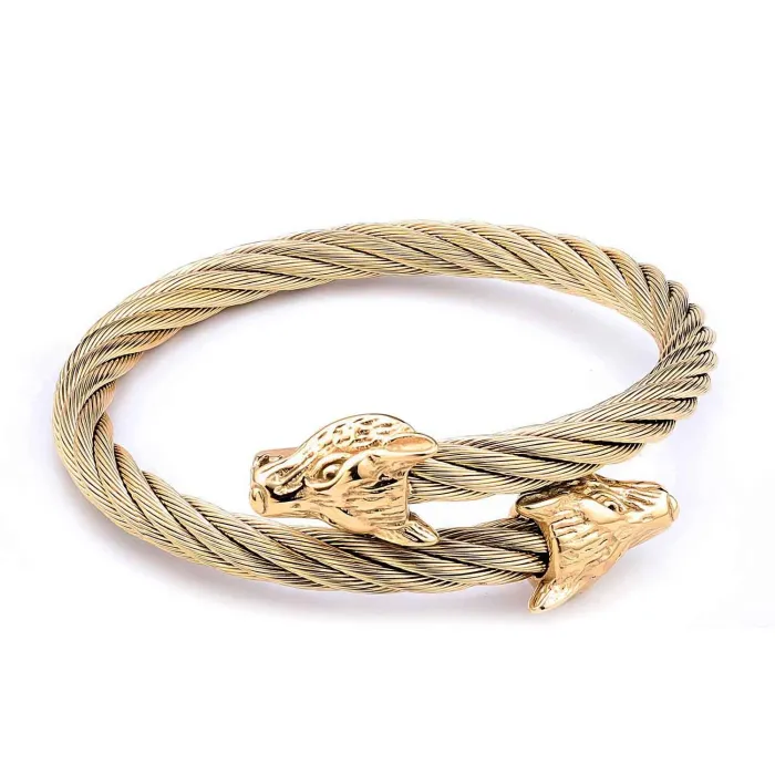 Wholesale Viking Wolf Head Bracelet – Braided Stainless Steel Men's Retro Cuff | Factory Price Jewelry
