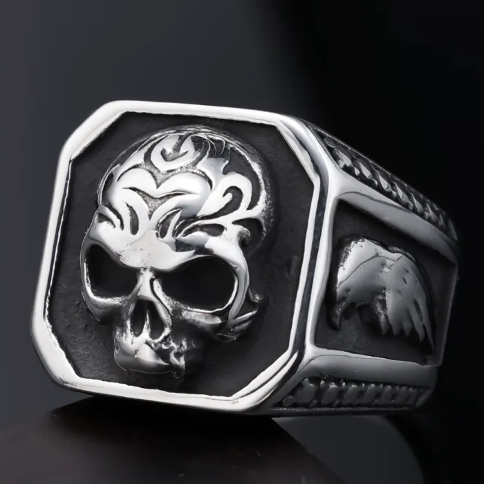 Wholesale Stainless Steel Raven Skull Ring for Men – Gothic Punk Style Titanium Steel Jewelry, Unisex Design, Ideal for Bulk Orders & Retailers