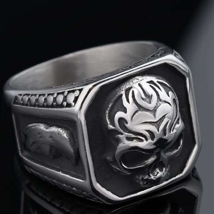 Wholesale Stainless Steel Raven Skull Ring for Men – Gothic Punk Style Titanium Steel Jewelry, Unisex Design, Ideal for Bulk Orders & Retailers