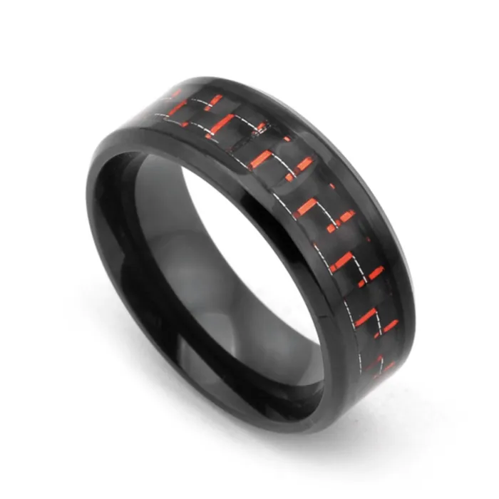 Men’s Fashion Ring – Minimalist OL Style Titanium Steel Ring with Carbon Fiber Inlay | Korean Trendy Epoxy Accessories | Wholesale