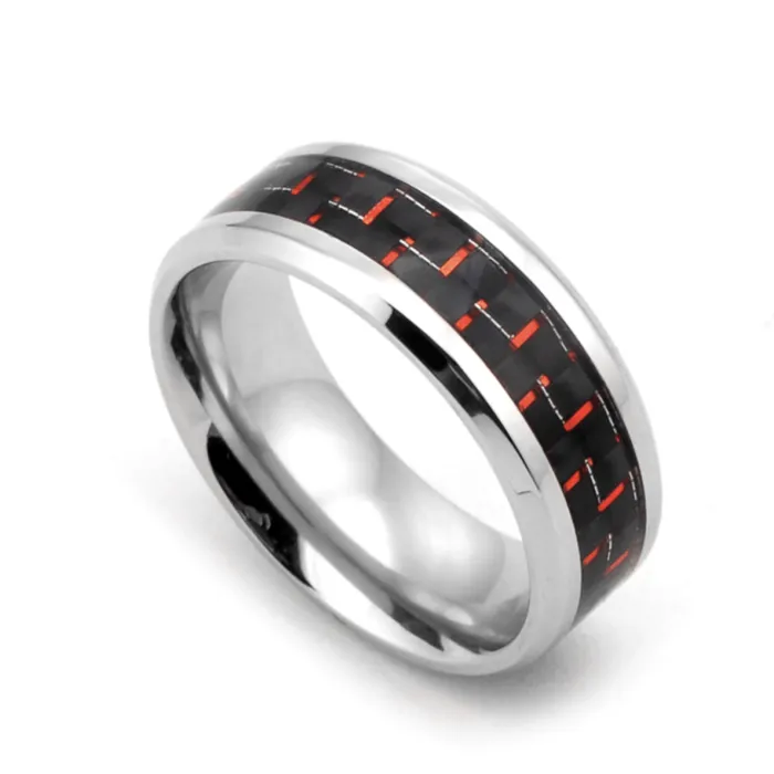 Men’s Fashion Ring – Minimalist OL Style Titanium Steel Ring with Carbon Fiber Inlay | Korean Trendy Epoxy Accessories | Wholesale