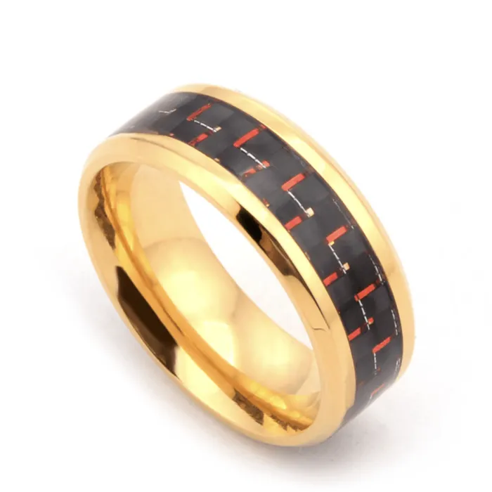 Men’s Fashion Ring – Minimalist OL Style Titanium Steel Ring with Carbon Fiber Inlay | Korean Trendy Epoxy Accessories | Wholesale