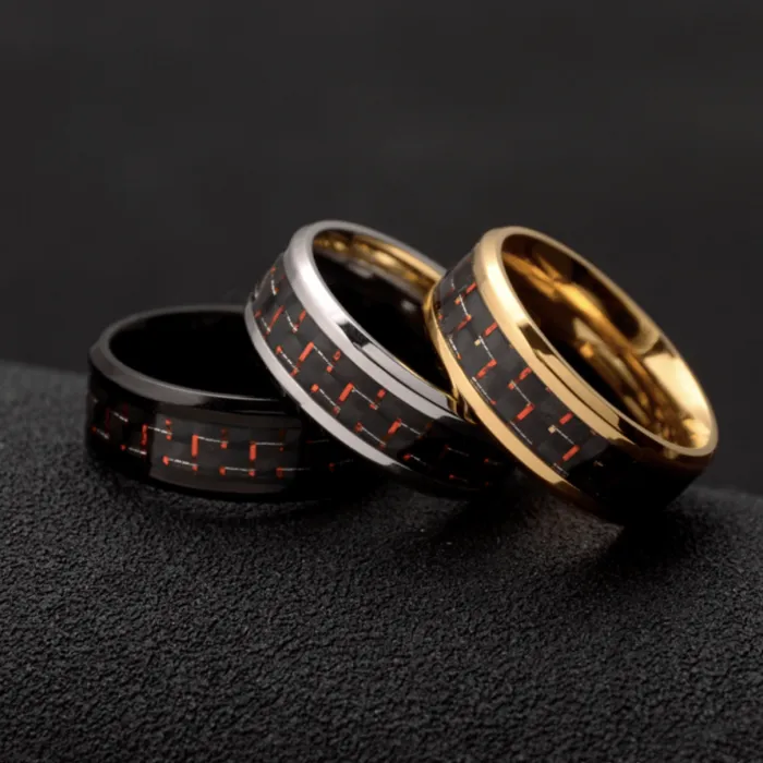Men’s Fashion Ring – Minimalist OL Style Titanium Steel Ring with Carbon Fiber Inlay | Korean Trendy Epoxy Accessories | Wholesale