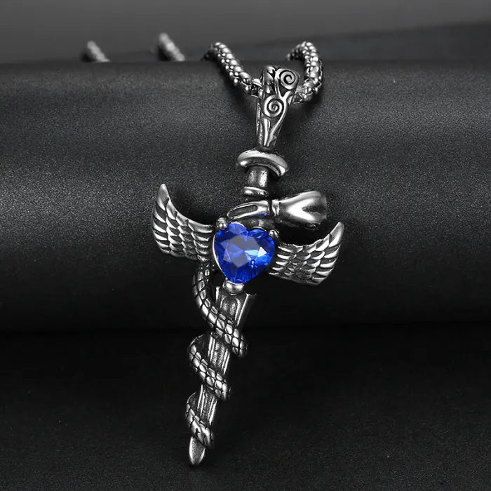 Wholesale Stainless Steel Wing Cross Pendant with Heart Gem – Street Style Jewelry for Resellers & Bulk Orders